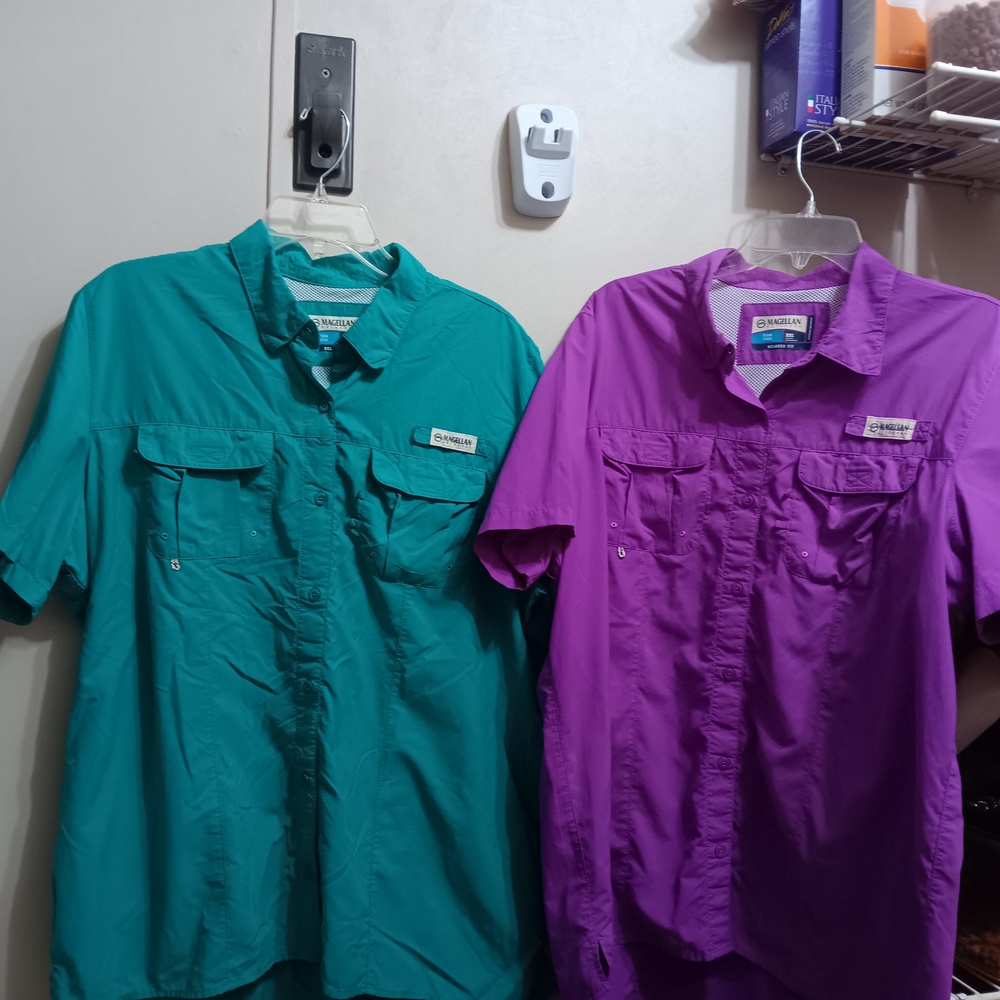 Magellan Outdoors Green and Purple Button Down Shirt